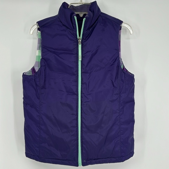 The North Face Girl's Reversible Plaid Puffer Vest Purple Mint White - Picture 3 of 11
